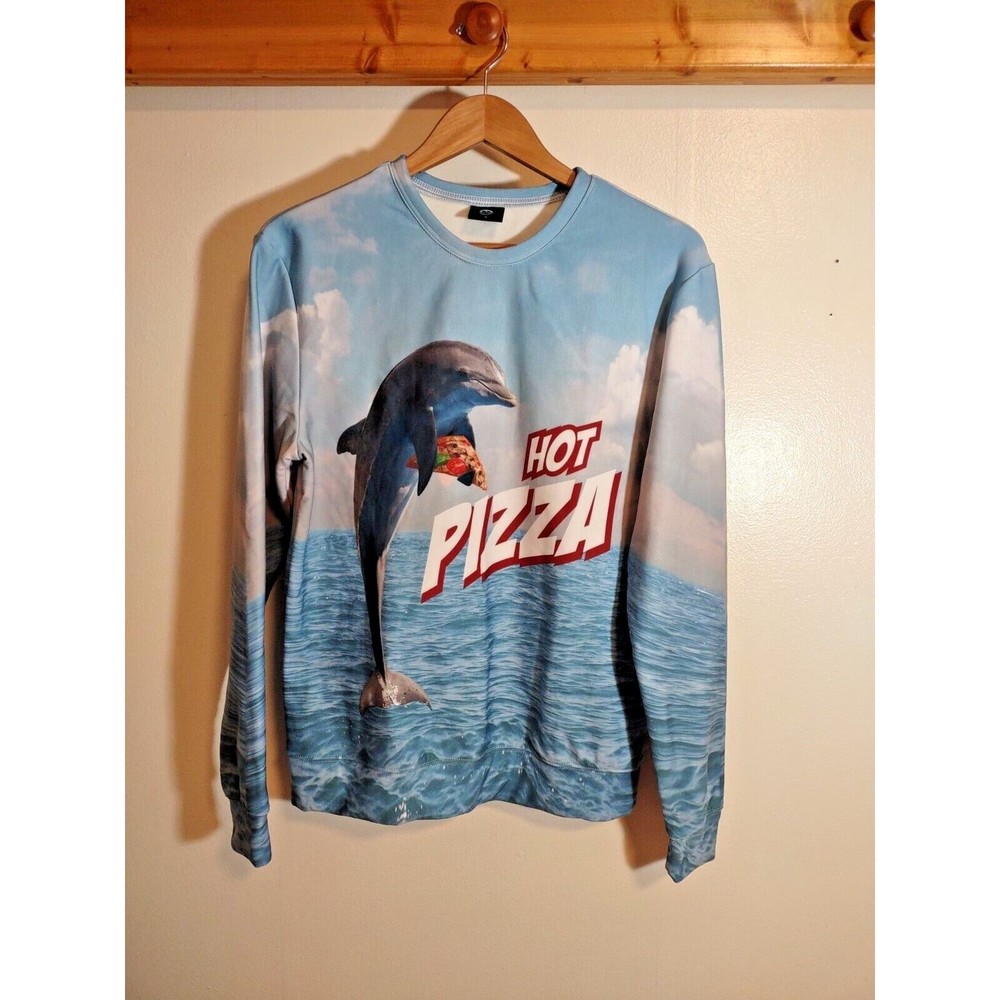 Aloha From Deer M Hot Pizza Dolphin Graphic Shirt Long Sleeve Allover Streetwear